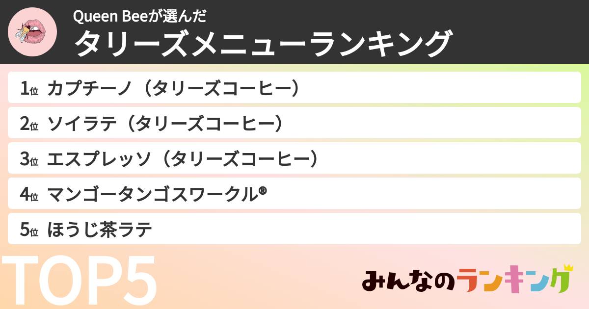 Queen Beeさんの「タリーズメニューランキング」