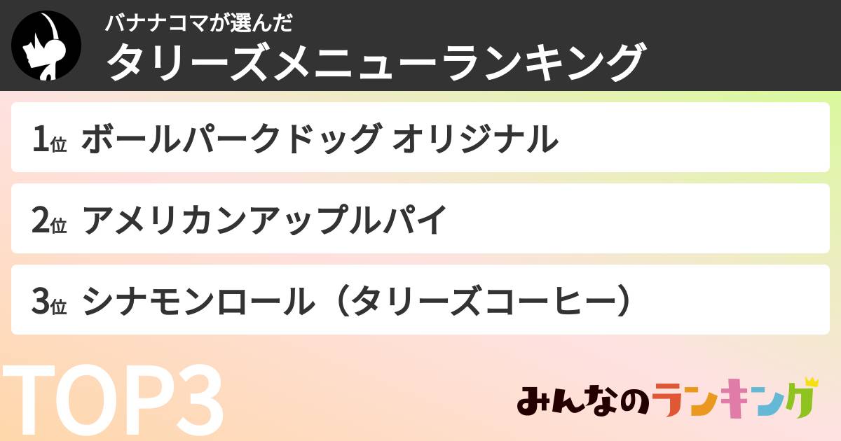 バナナコマさんの「タリーズメニューランキング」