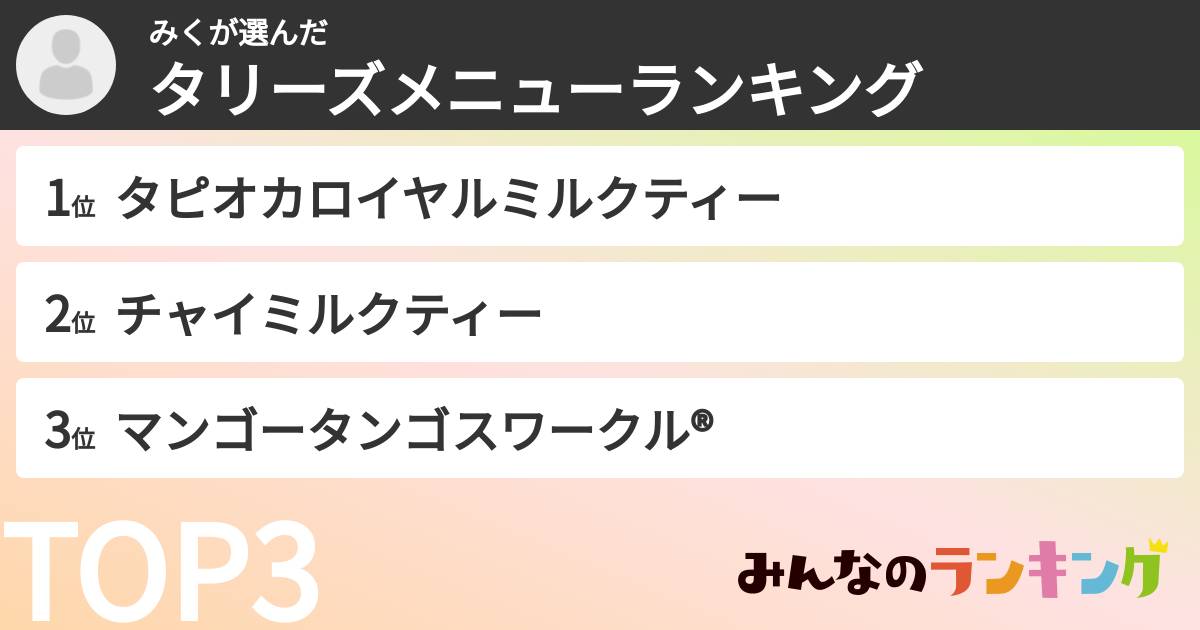 みくさんの「タリーズメニューランキング」