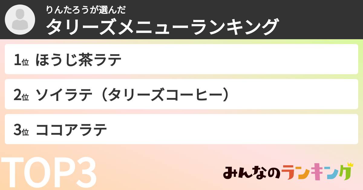りんたろうさんの「タリーズメニューランキング」