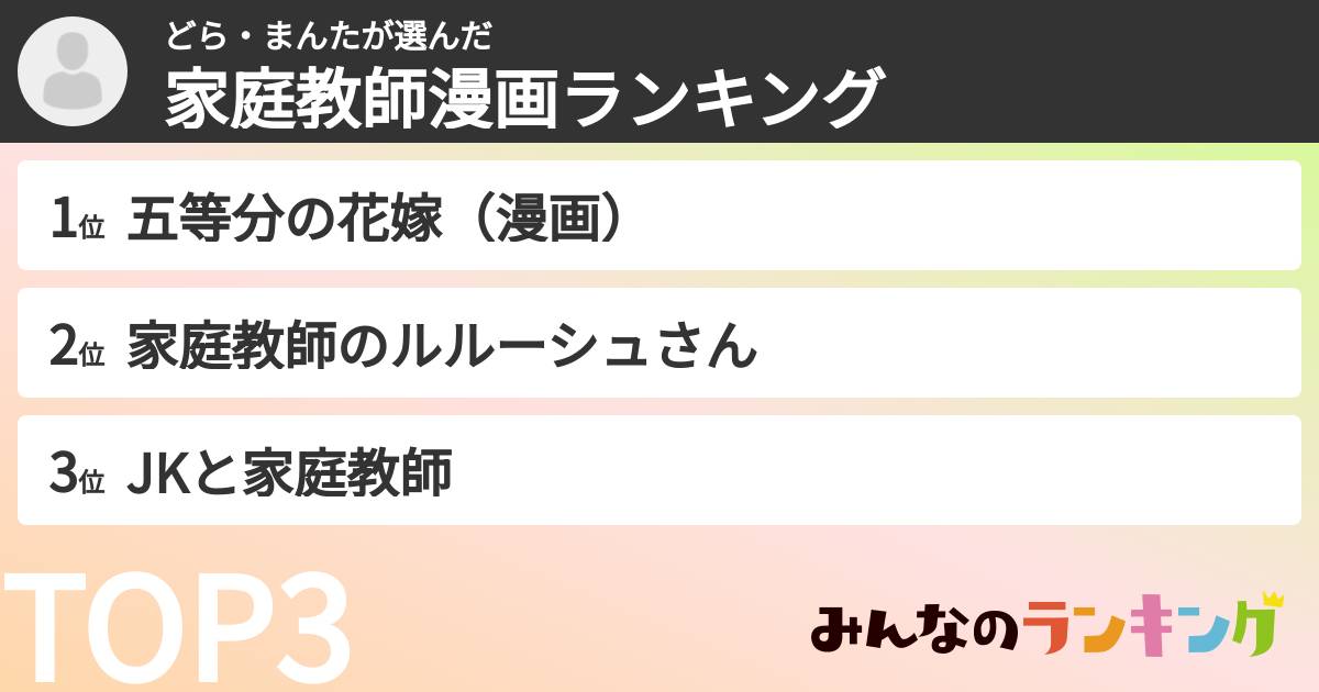 どら・まんたさんの「家庭教師漫画ランキング」