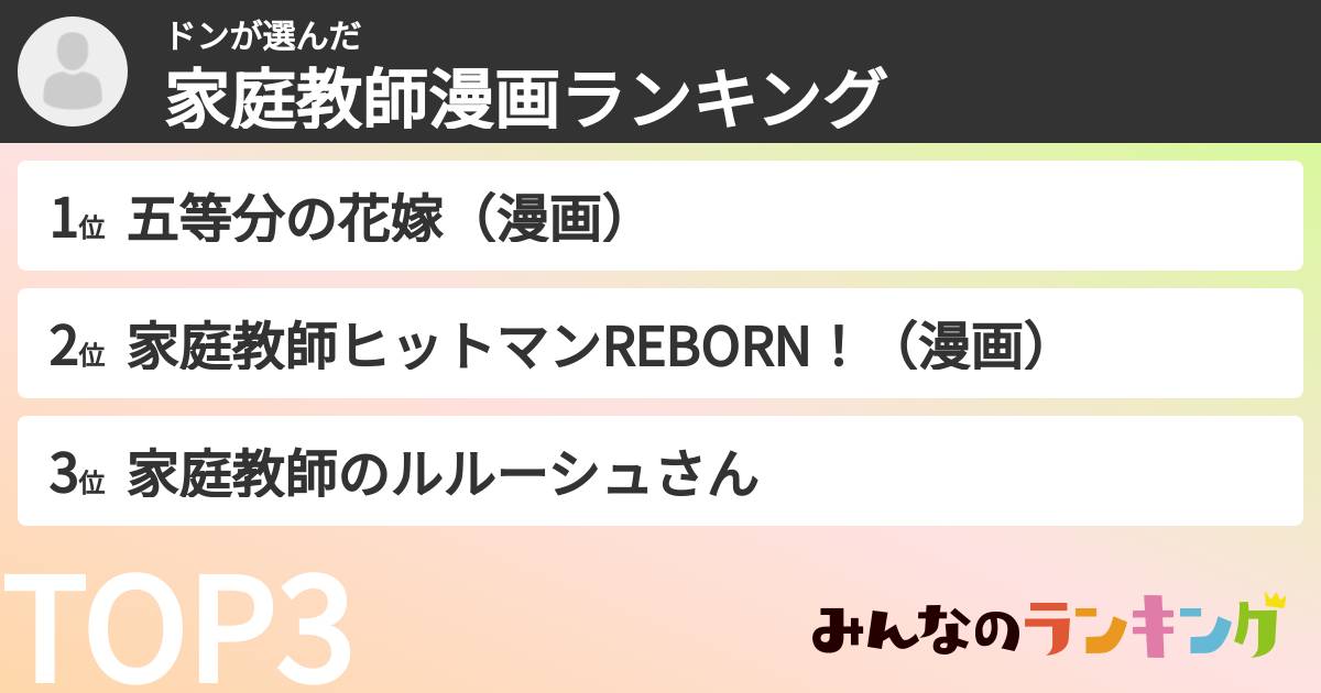 ドンさんの「家庭教師漫画ランキング」