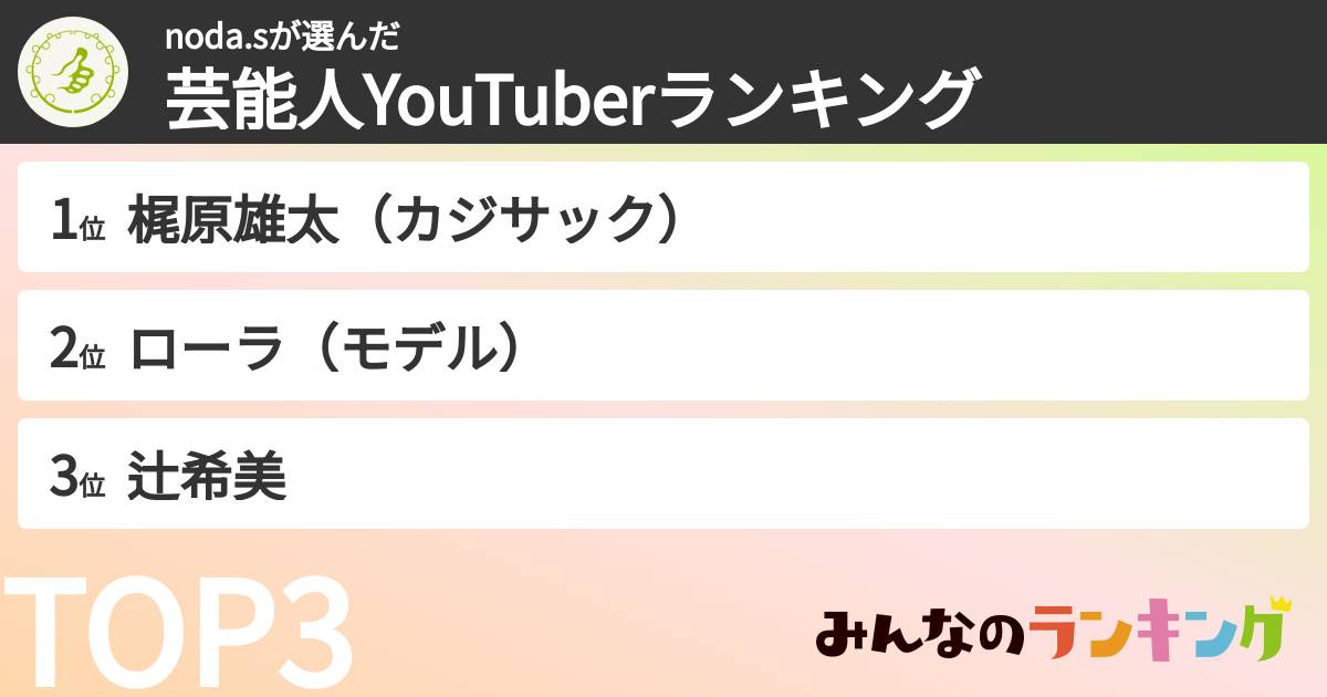 noda.sさんの「芸能人YouTuberランキング」