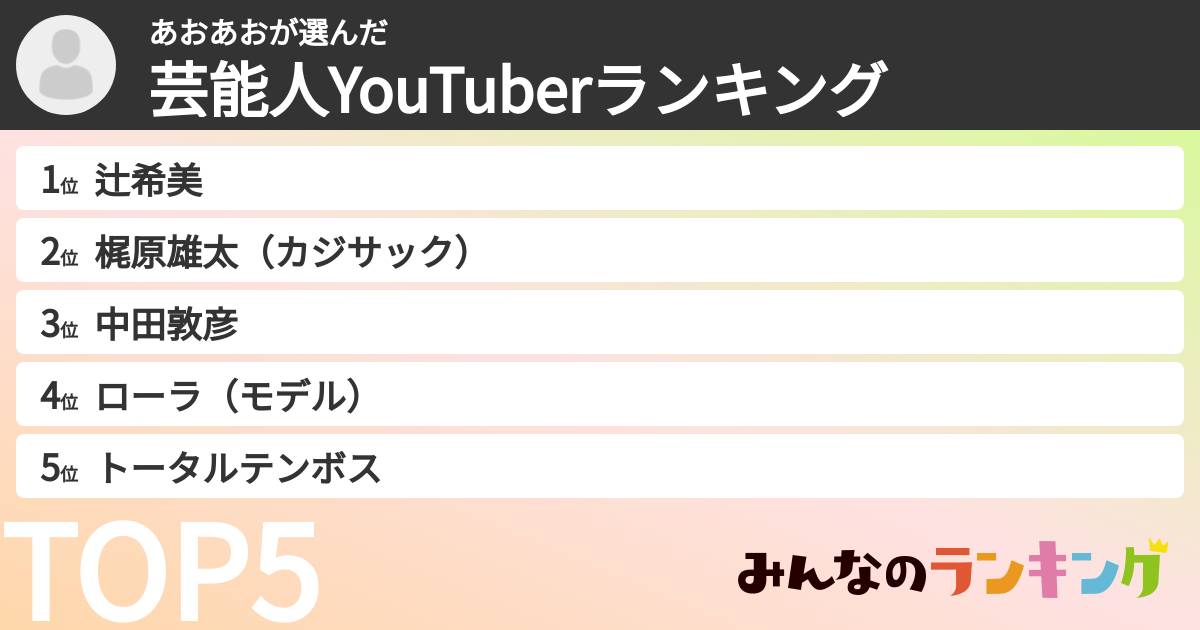 あおあおさんの「芸能人YouTuberランキング」