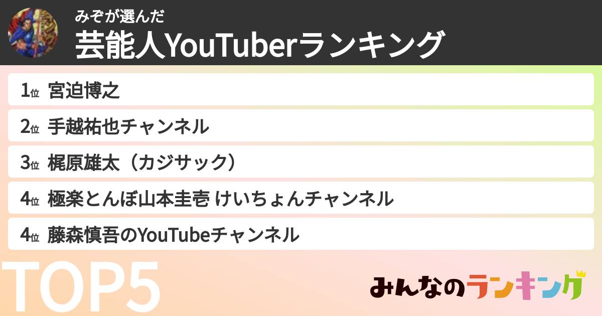 みぞさんの「芸能人YouTuberランキング」