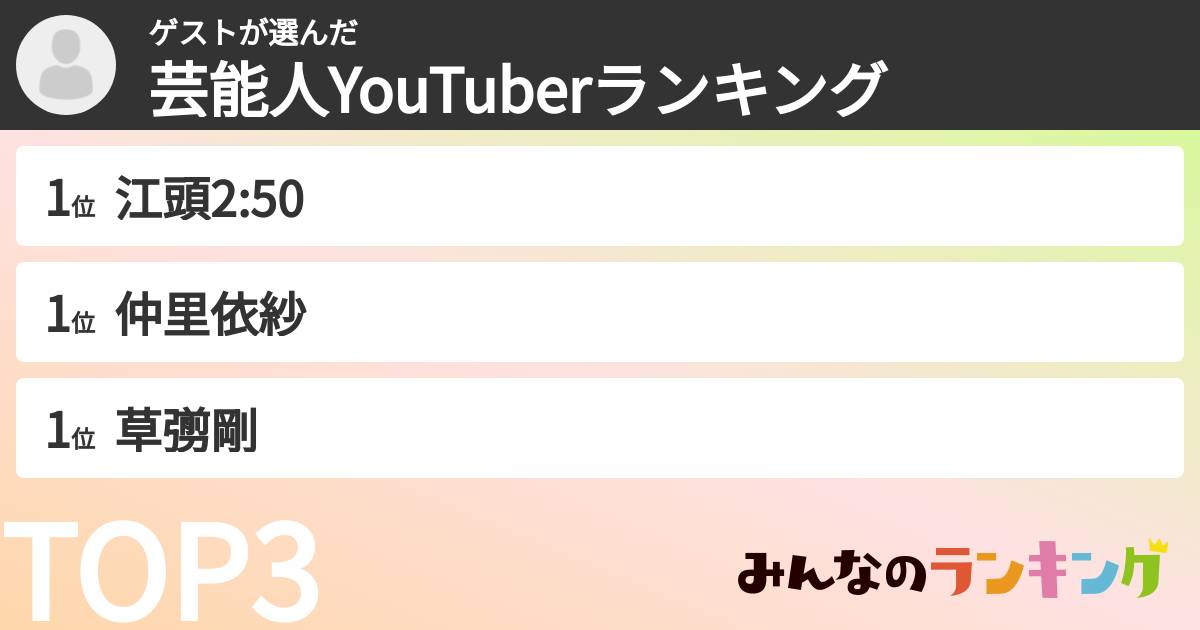 ゲストさんの「芸能人YouTuberランキング」