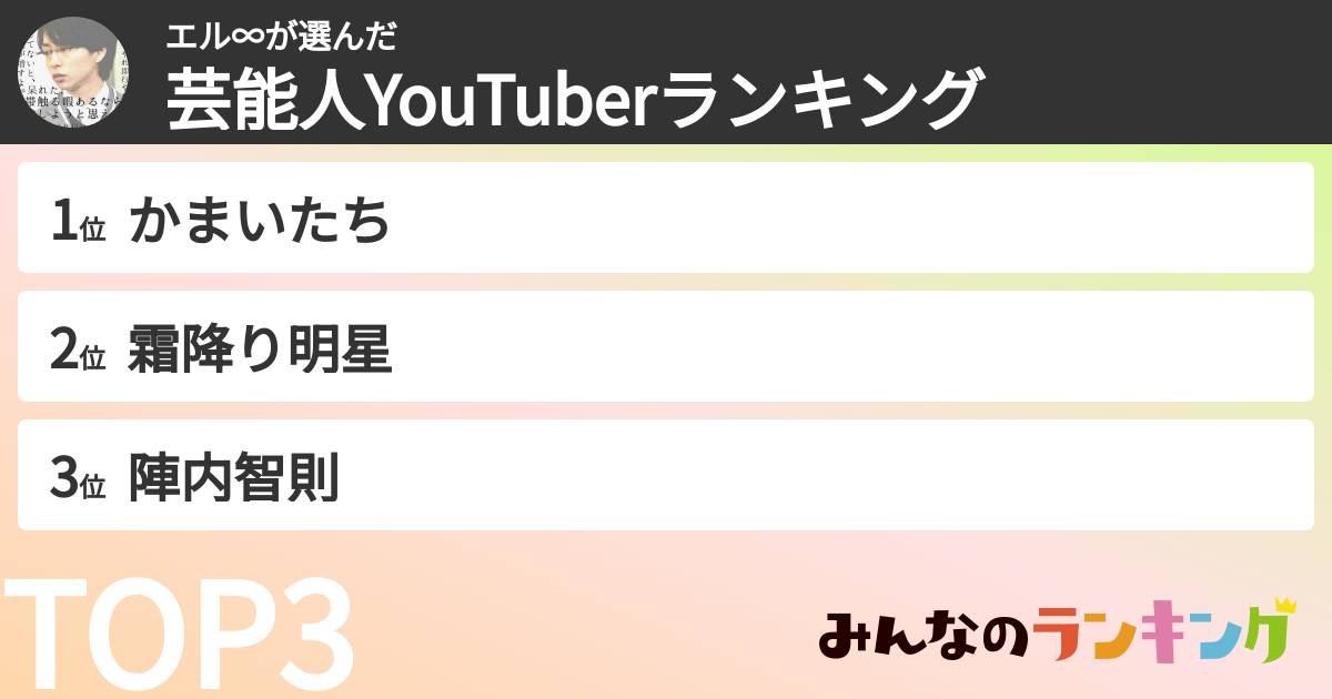 エル∞さんの「芸能人YouTuberランキング」