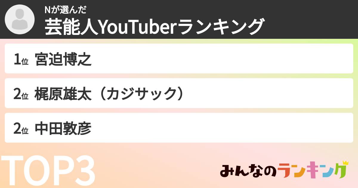 Nさんの「芸能人YouTuberランキング」