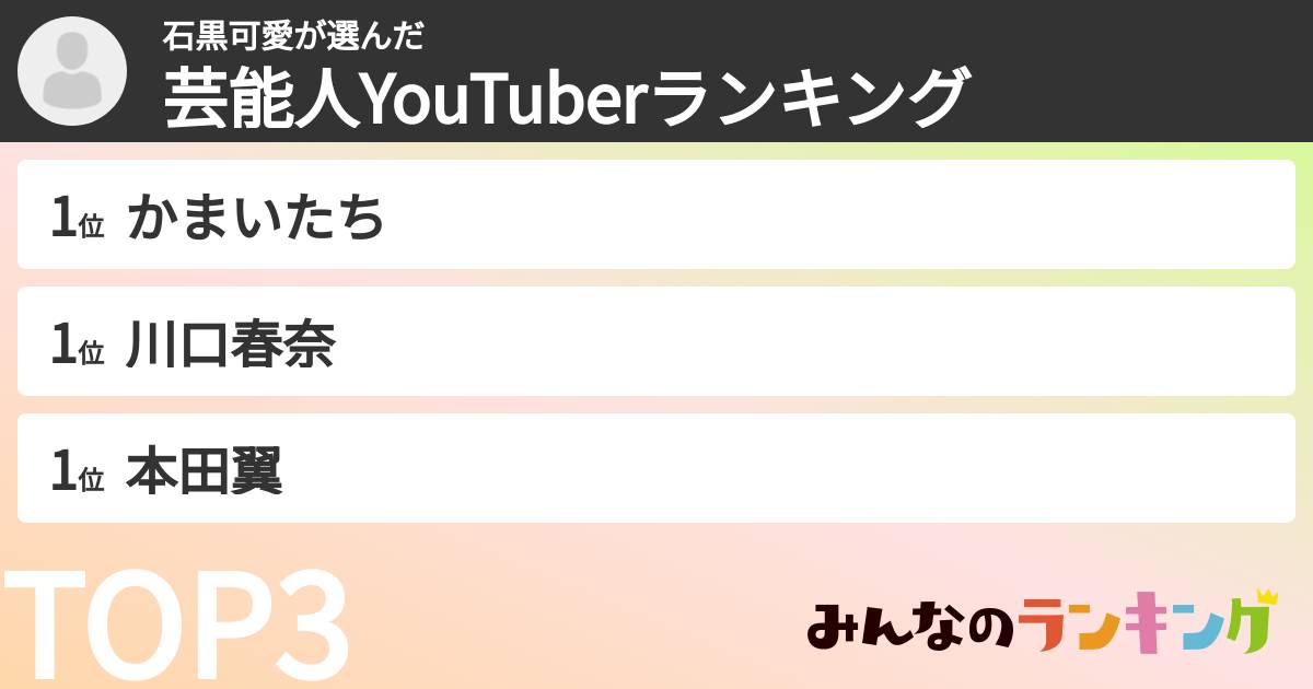 石黒可愛さんの「芸能人YouTuberランキング」