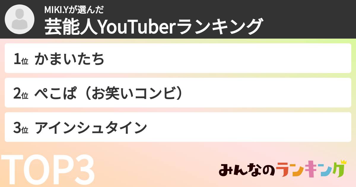 MIKI.Yさんの「芸能人YouTuberランキング」