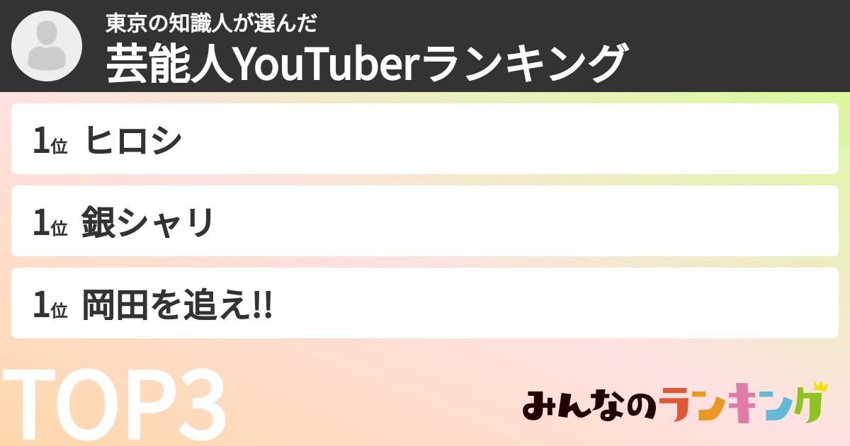 東京の知識人さんの「芸能人YouTuberランキング」