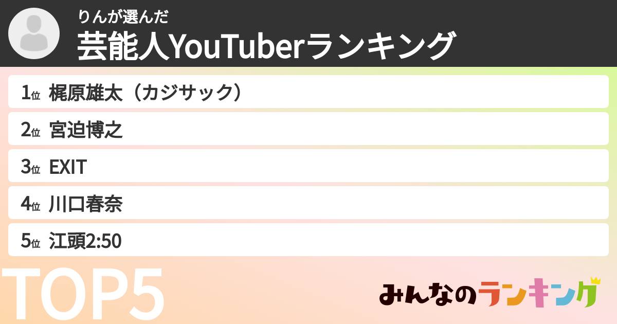 りんさんの「芸能人YouTuberランキング」