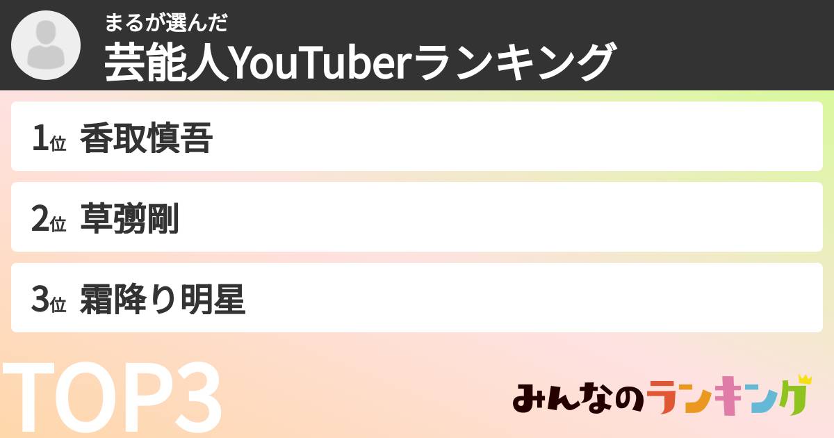 まるさんの「芸能人YouTuberランキング」