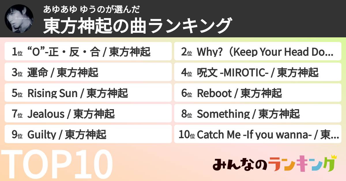 あゆあゆ ゆうのさんの「東方神起の曲ランキング」