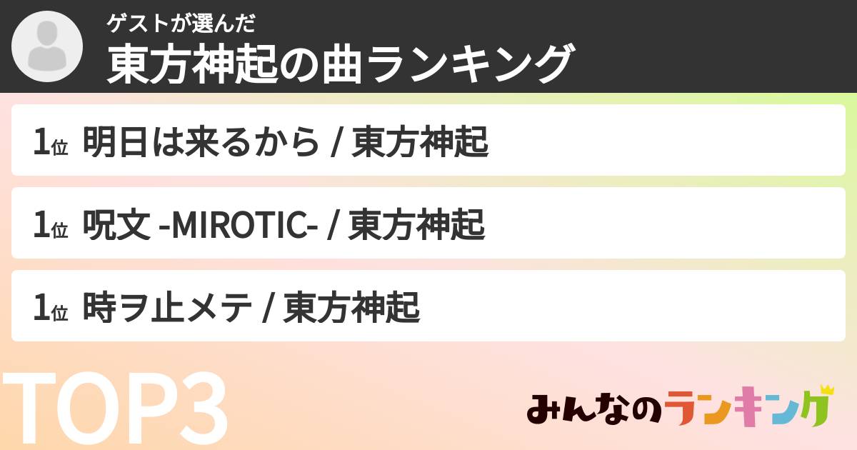 ゲストさんの「東方神起の曲ランキング」