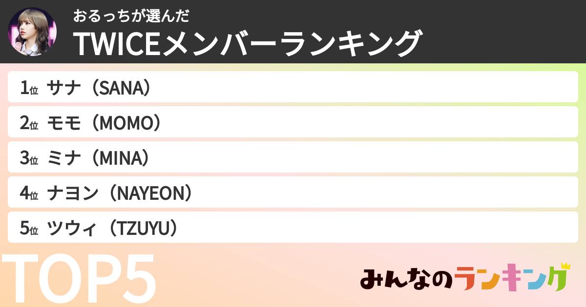 おるっちさんの「TWICEメンバーランキング」