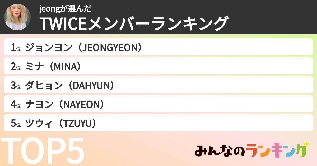 jeongさんの「TWICEメンバーランキング」
