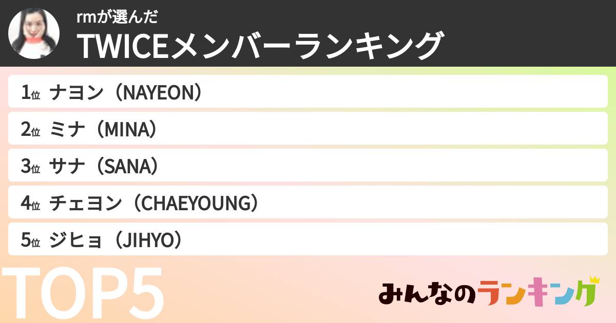 rmさんの「TWICEメンバーランキング」