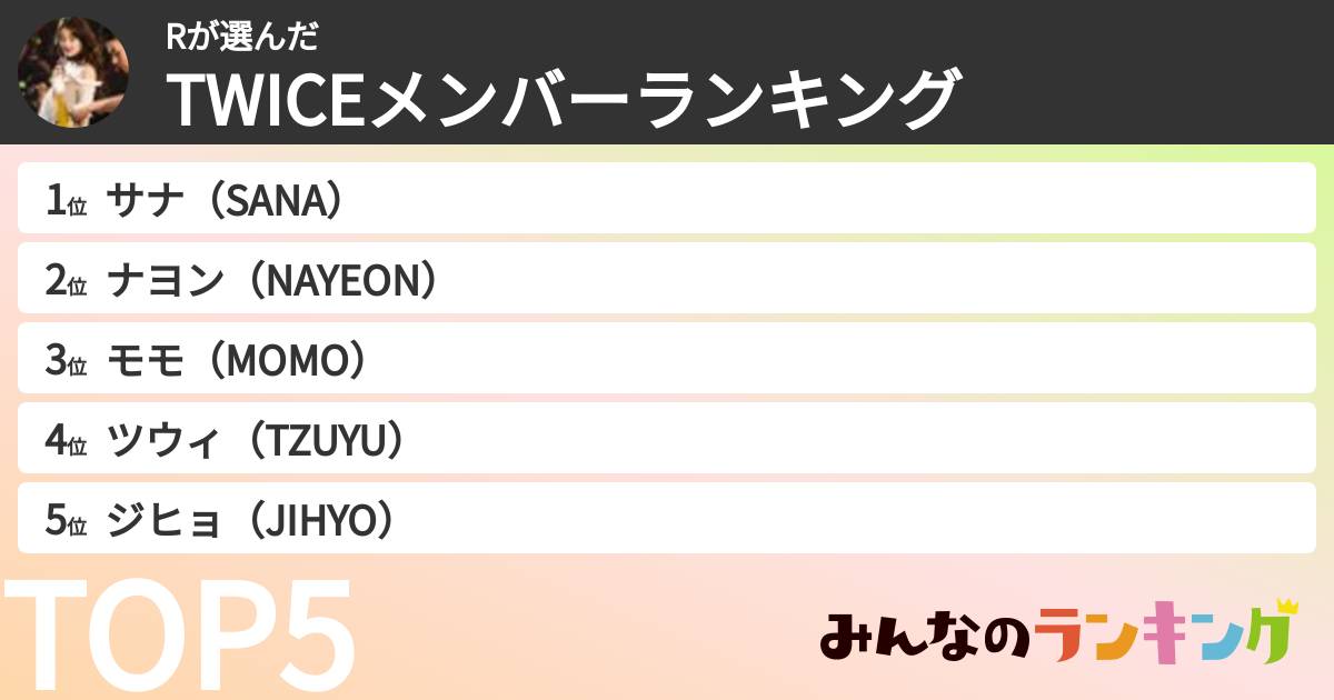 Rさんの「TWICEメンバーランキング」
