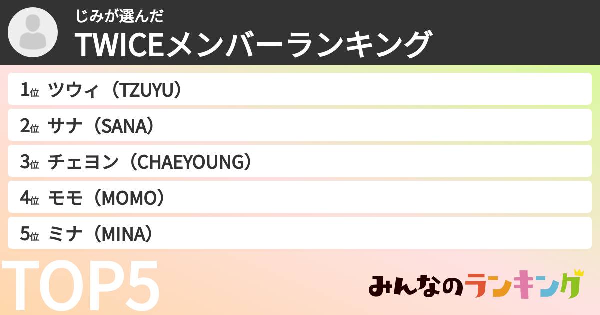 じみさんの「TWICEメンバーランキング」