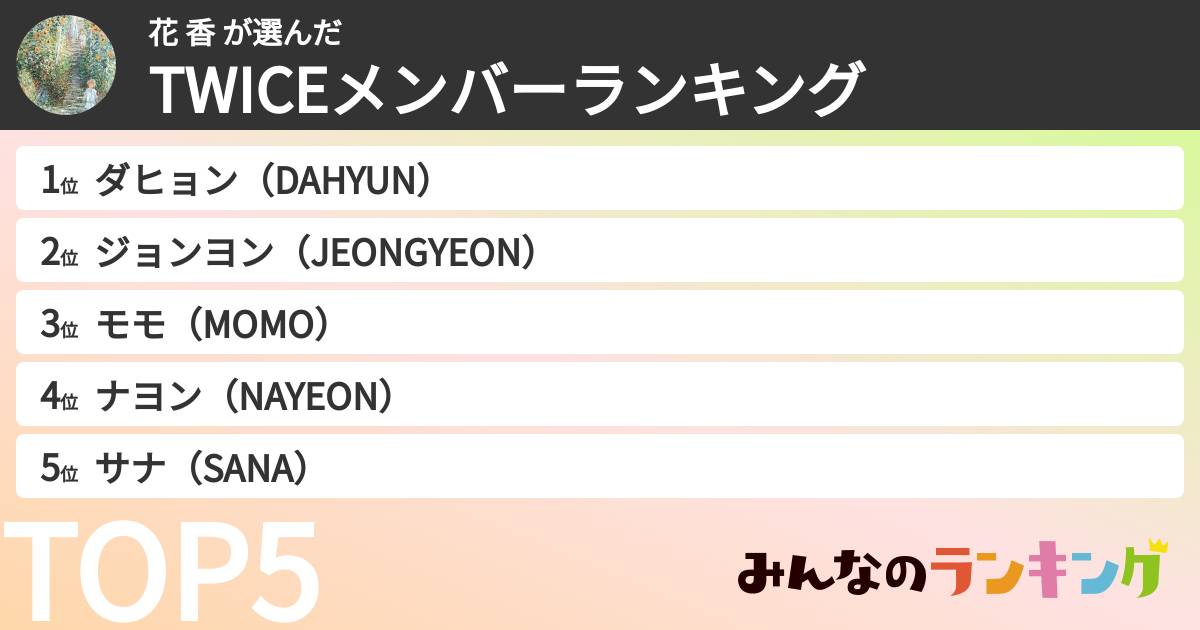 花 香 さんの「TWICEメンバーランキング」