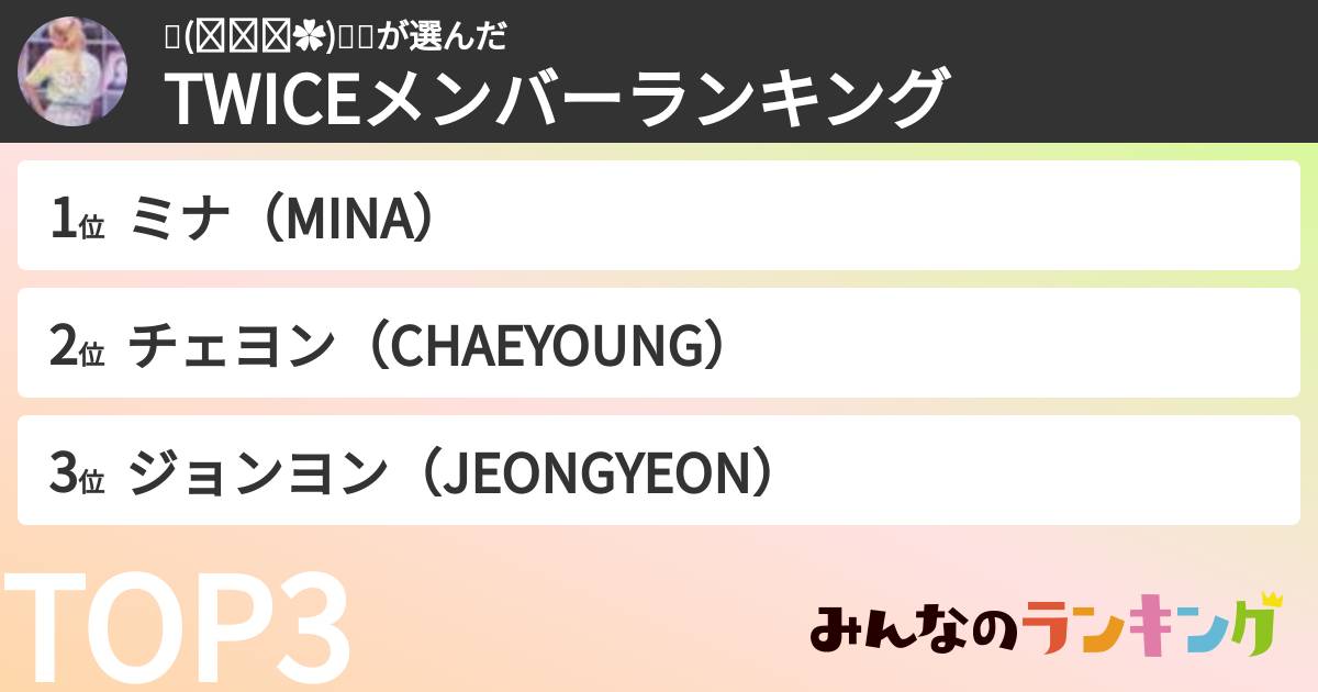 🐧(ʘᴗʘ✿)💜🍭さんの「TWICEメンバーランキング」