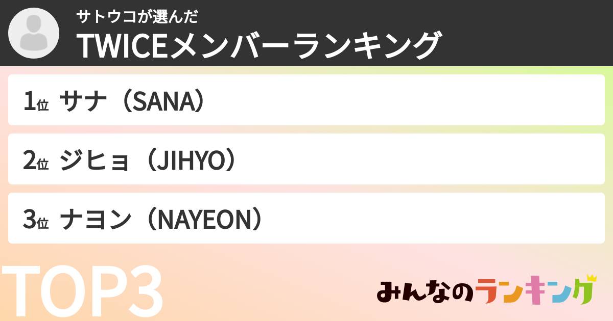 サトウコさんの「TWICEメンバーランキング」