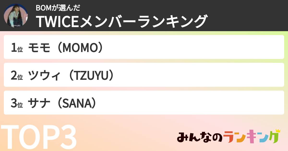 BOMさんの「TWICEメンバーランキング」
