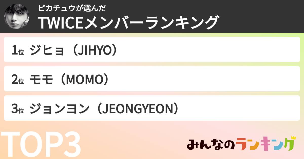 ピカチュウさんの「TWICEメンバーランキング」
