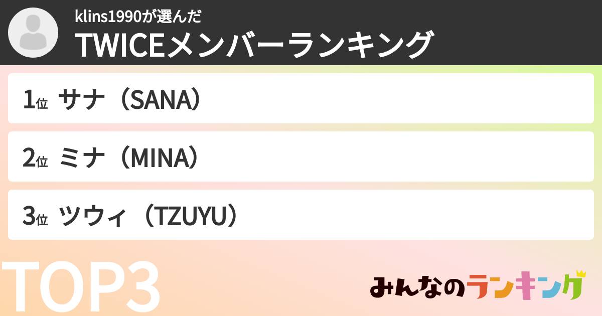 klins1990さんの「TWICEメンバーランキング」