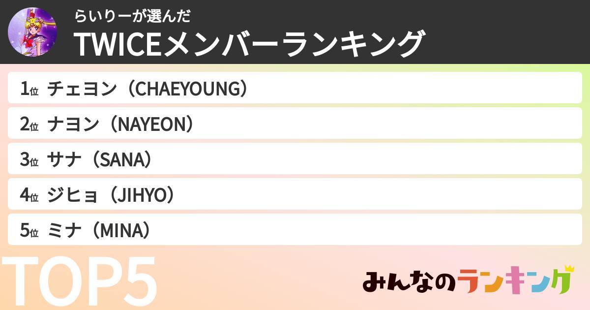らいりーさんの「TWICEメンバーランキング」