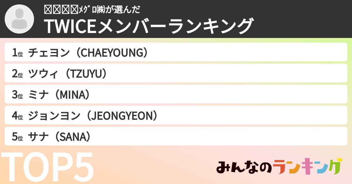 𝐊𝐀𝐍𝐎ﾒｸﾞﾛ㈱さんの「TWICEメンバーランキング」