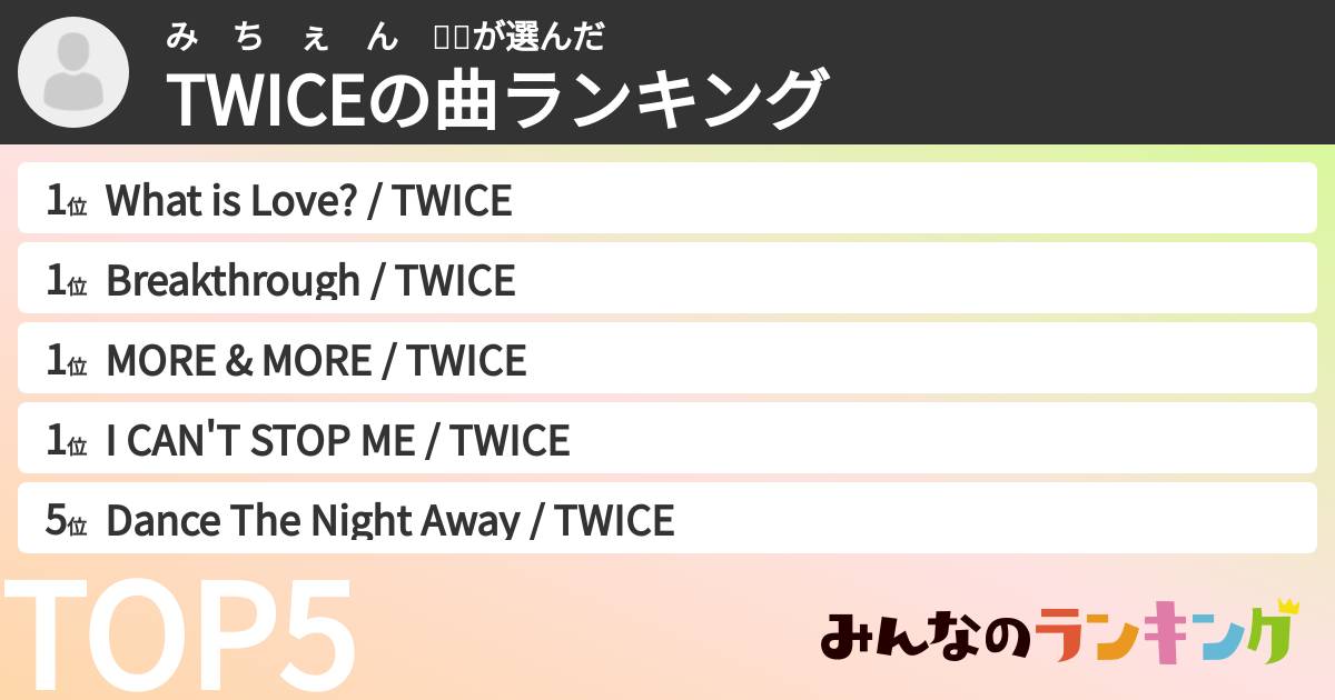 み ち ぇ ん 🐧🍓さんの「TWICEの曲ランキング」