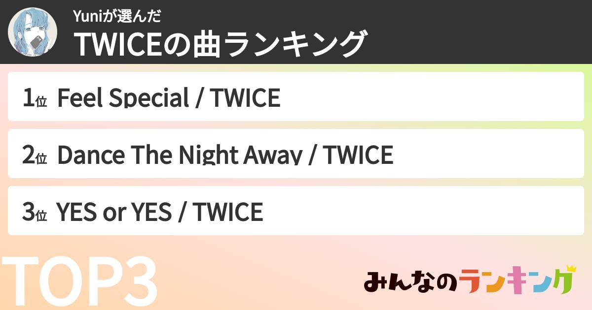 Yuniさんの「TWICEの曲ランキング」