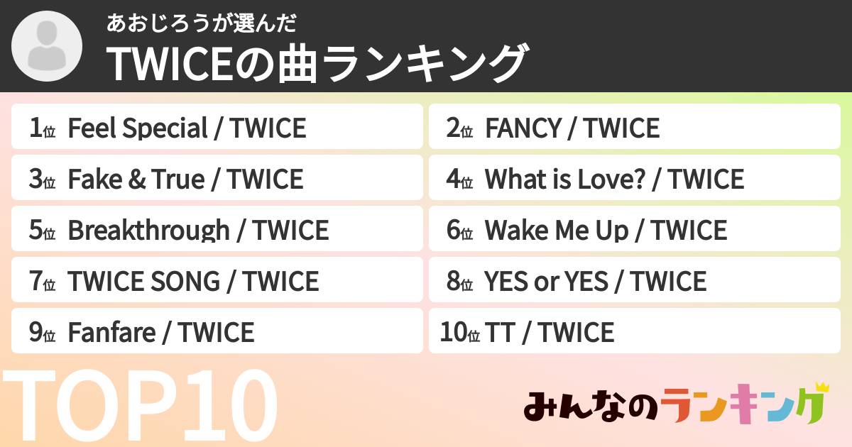 あおじろうさんの「TWICEの曲ランキング」