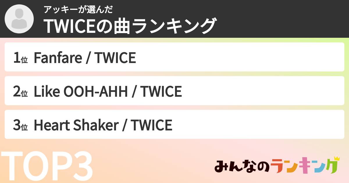 アッキーさんの「TWICEの曲ランキング」