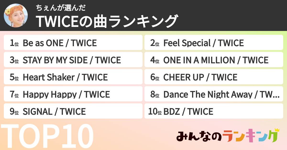 ちぇんさんの「TWICEの曲ランキング」