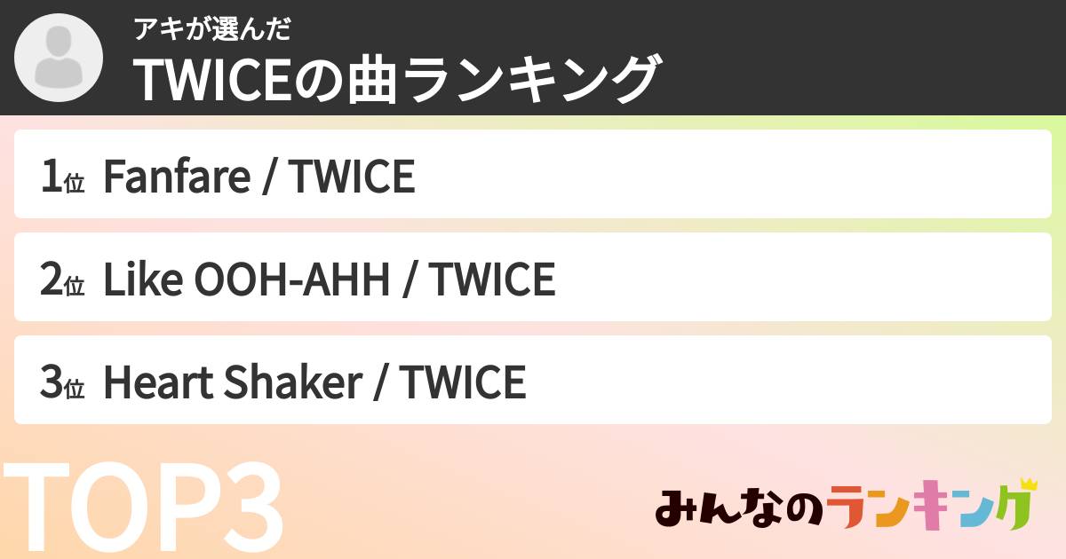 アキさんの「TWICEの曲ランキング」
