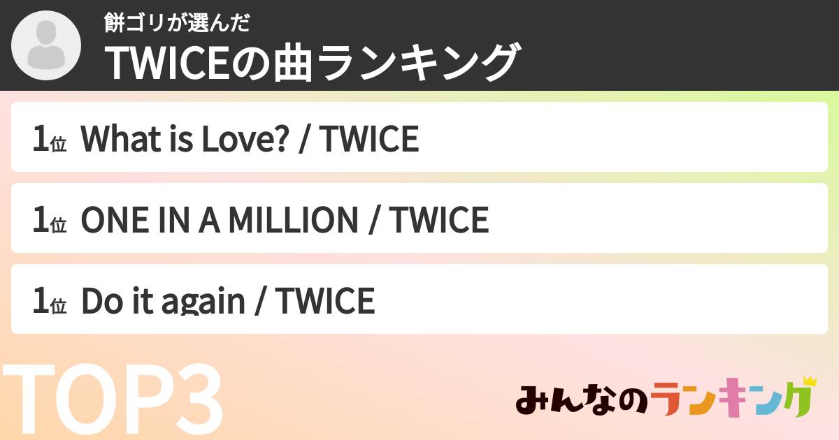 餅ゴリさんの「TWICEの曲ランキング」