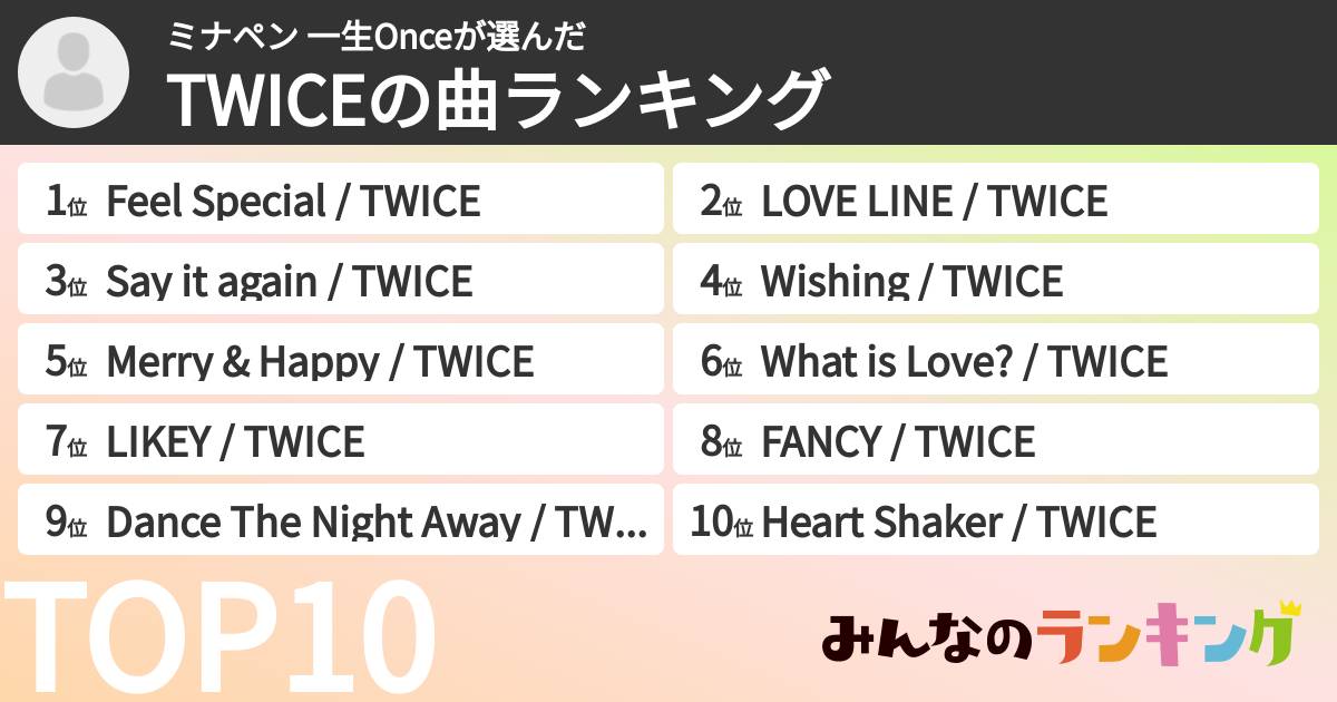 ミナペン 一生Onceさんの「TWICEの曲ランキング」