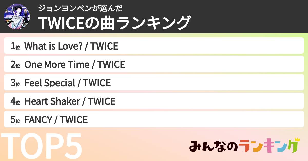 ジョンヨンペンさんの「TWICEの曲ランキング」