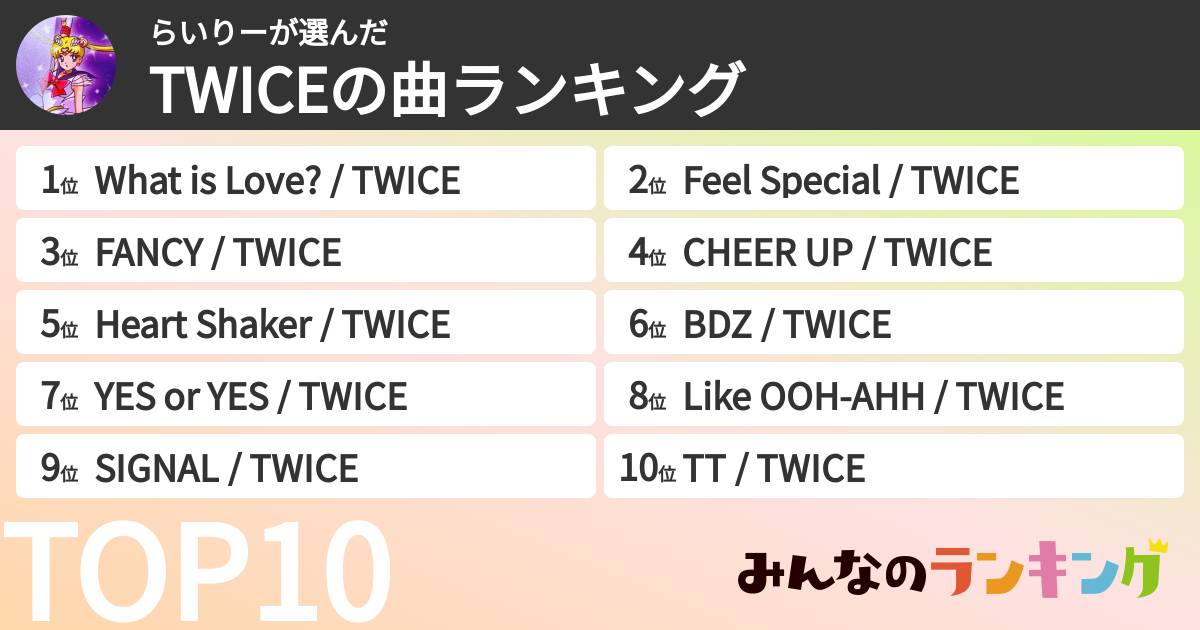 らいりーさんの「TWICEの曲ランキング」