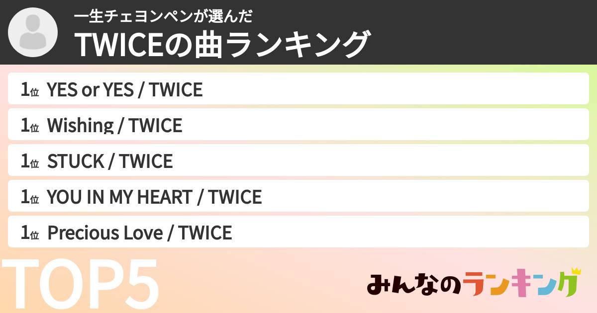 一生チェヨンペンさんの「TWICEの曲ランキング」