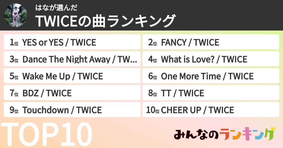 はなさんの「TWICEの曲ランキング」