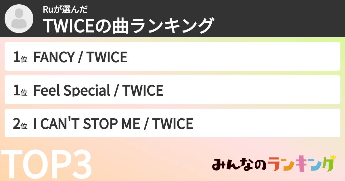 Ruさんの「TWICEの曲ランキング」