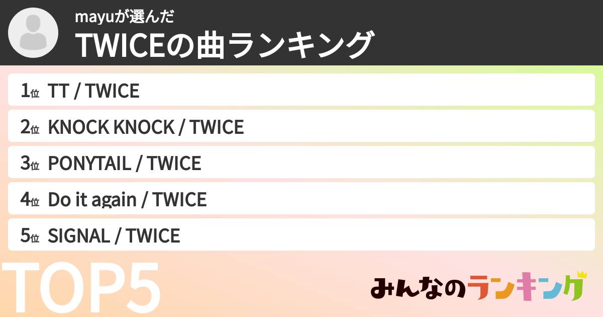 mayuさんの「TWICEの曲ランキング」