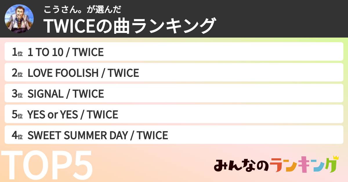 こうさん。さんの「TWICEの曲ランキング」