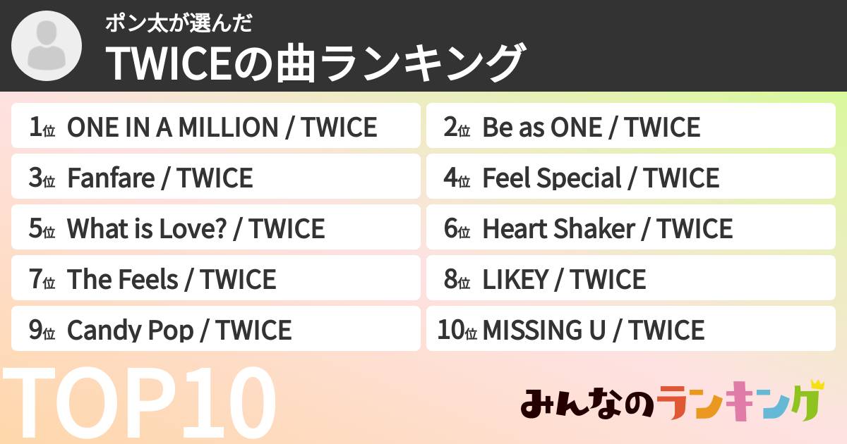 ポン太さんの「TWICEの曲ランキング」