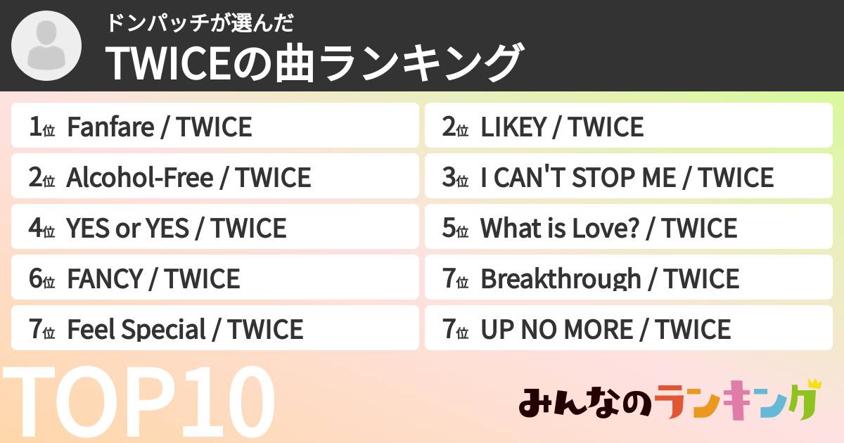 ドンパッチさんの「TWICEの曲ランキング」