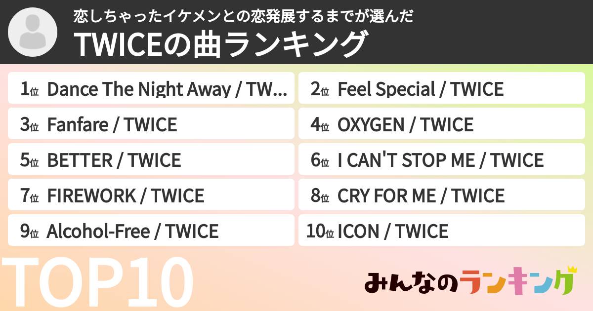恋しちゃったイケメンとの恋発展するまでさんの「TWICEの曲ランキング」